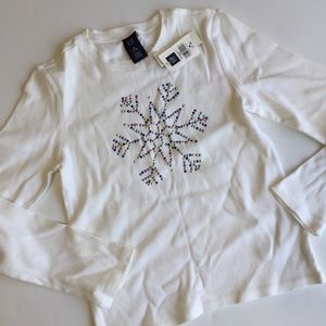 🆕 GAP Kids White Snowflake Long Sleeve Shirt